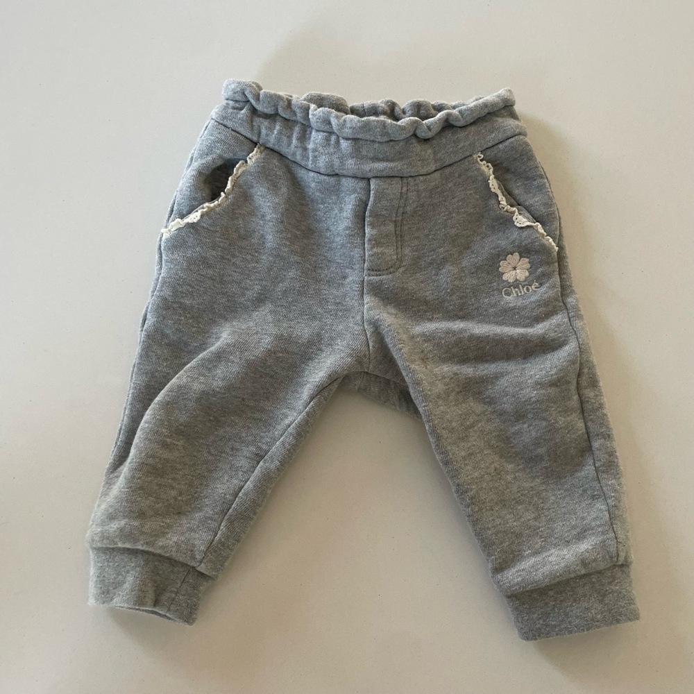 NWT Chloe Kids Melange Cotton Track Pants Lace Trim‎ Sweatpants 9M
